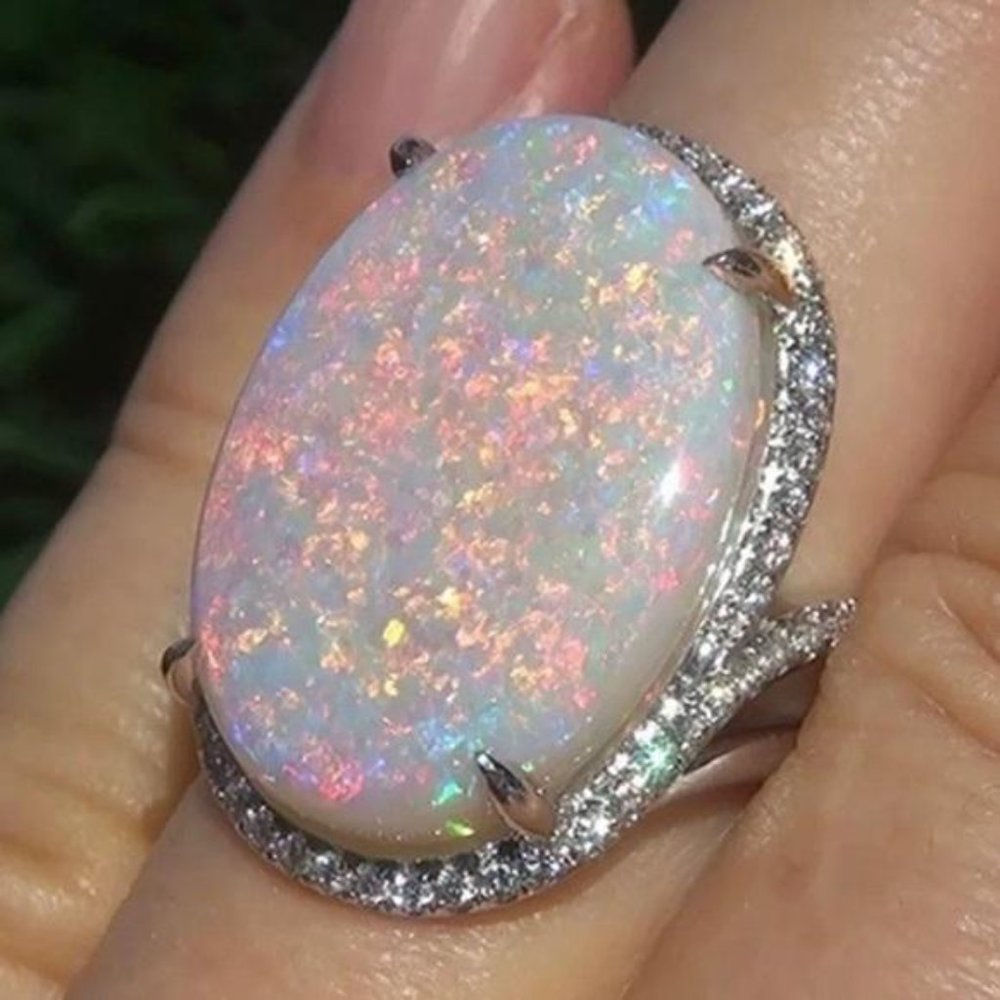 NEW Sterling Silver Huge Opal Ring, cute Ring, shiny Ring. - Picture 3 of 7